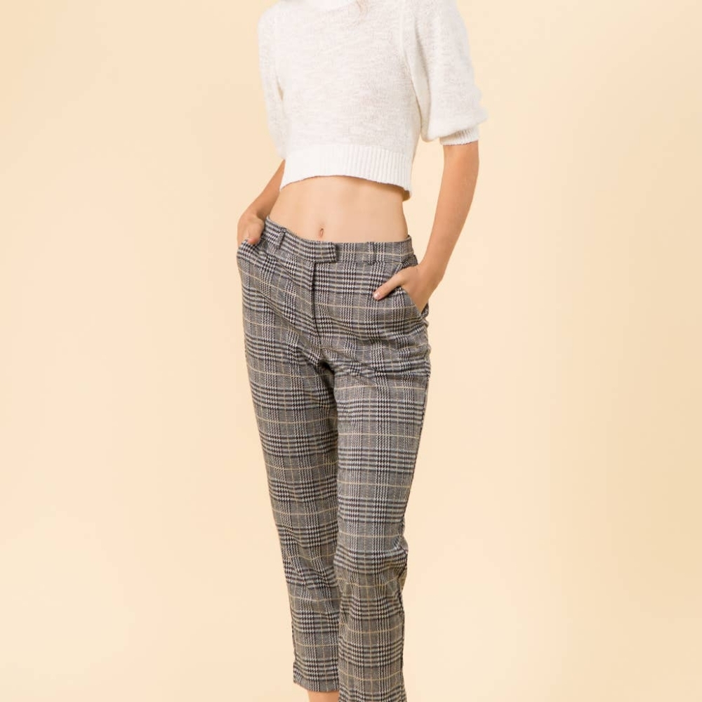 BLACK IVO GOLD MENSWEAR PLAID KNIT CROPPED PANT